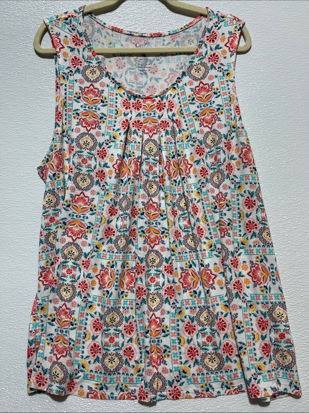 croft & barrow Floral Tile Print Tank Top - White, Coral, Teal, Yellow